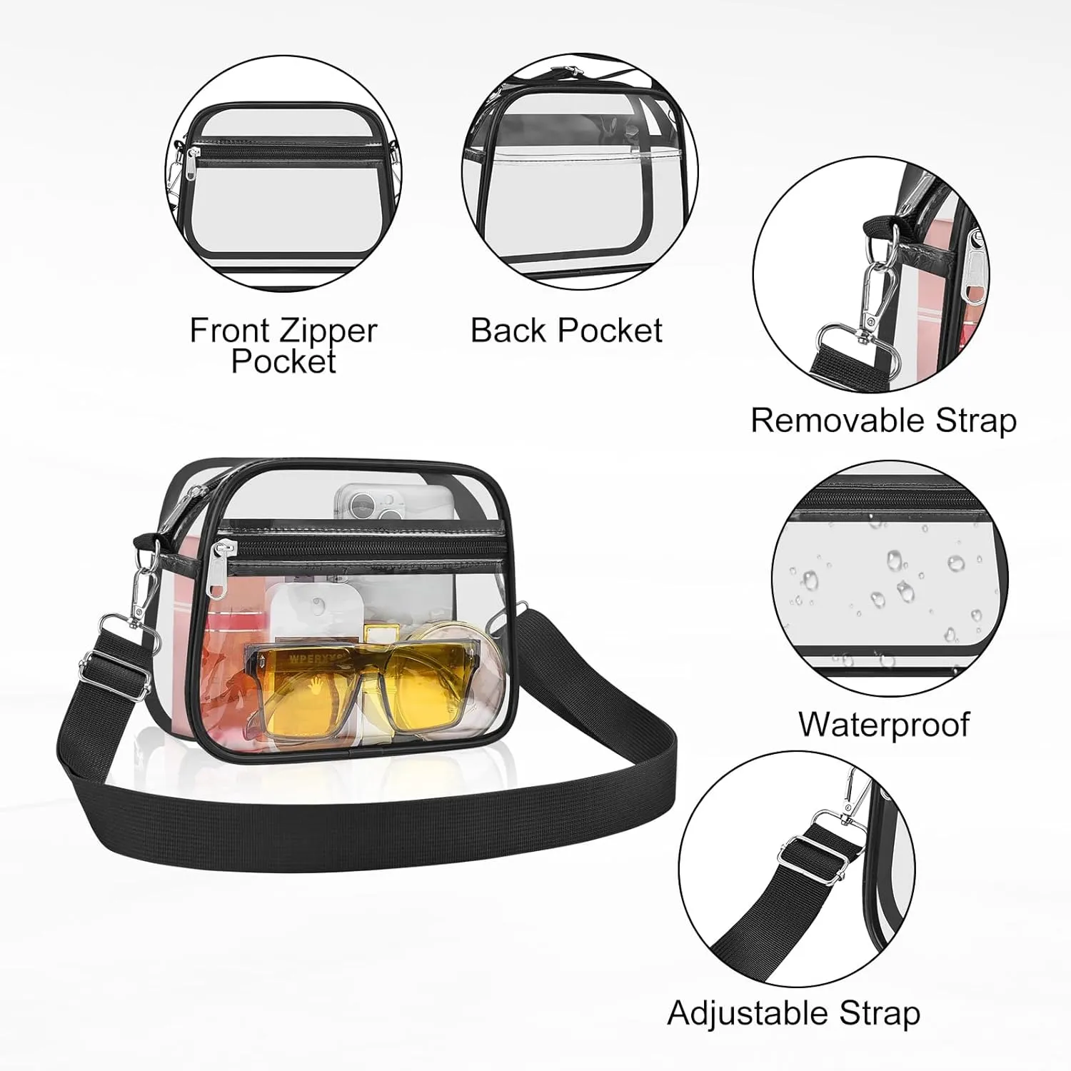 USPECLARE Clear Bag for Stadium Events Clear Purse for Women and Men for Sports Events Concerts Festivals