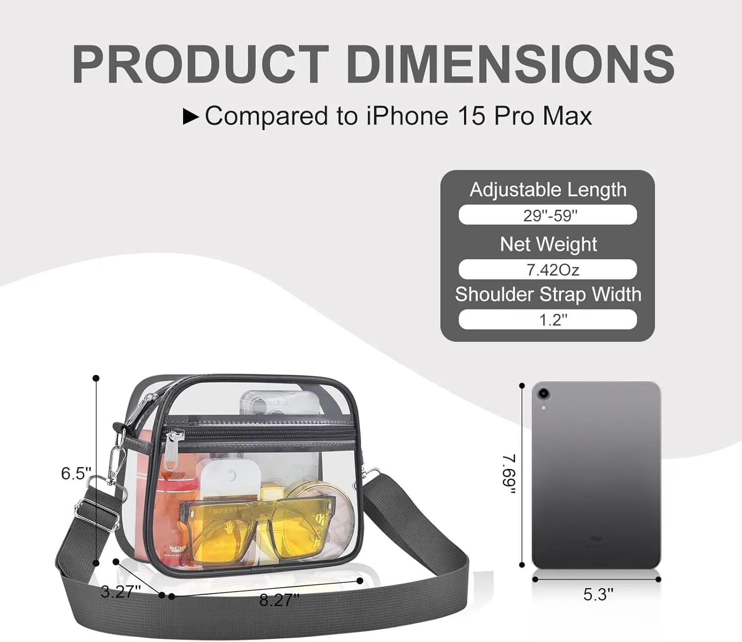 USPECLARE Clear Bag for Stadium Events Clear Purse for Women and Men for Sports Events Concerts Festivals