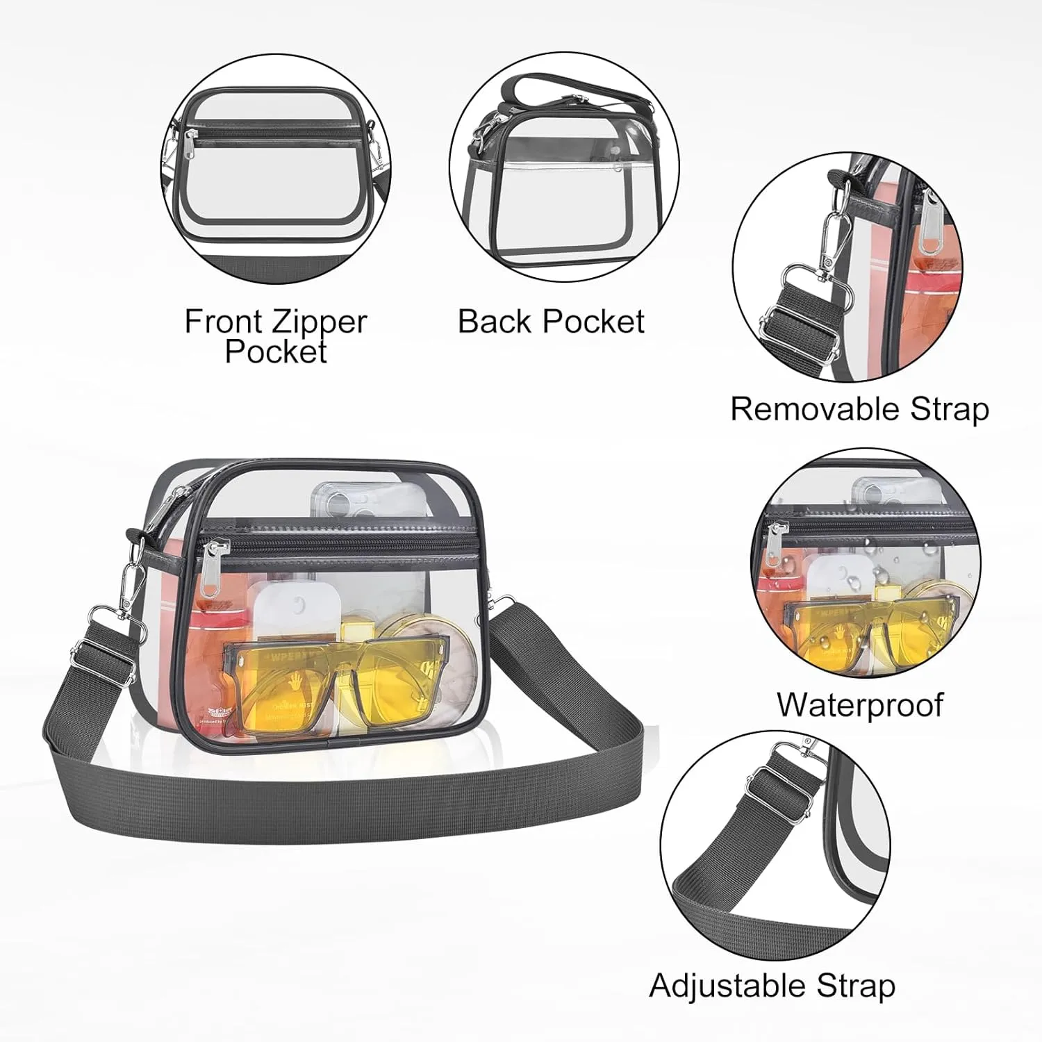 USPECLARE Clear Bag for Stadium Events Clear Purse for Women and Men for Sports Events Concerts Festivals