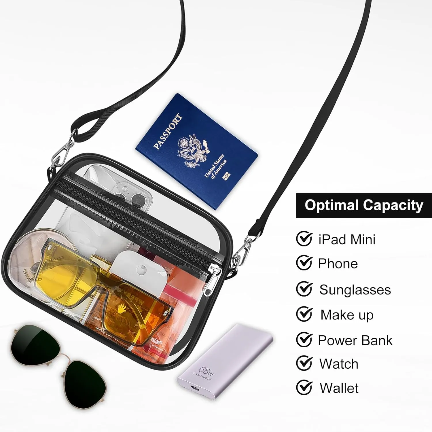 USPECLARE Clear Bag for Stadium Events Clear Purse for Women and Men for Sports Events Concerts Festivals