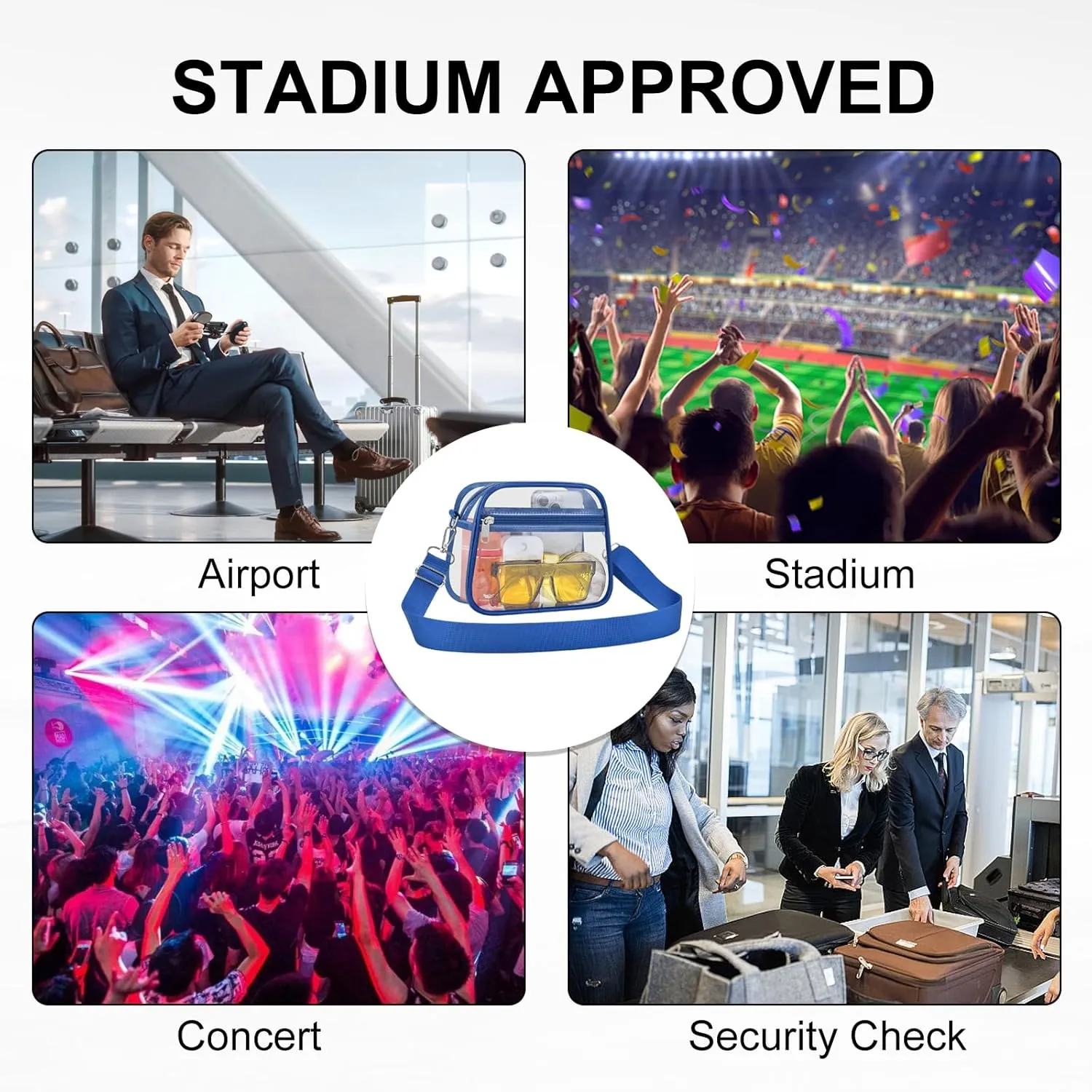 USPECLARE Clear Bag for Stadium Events Clear Purse for Women and Men for Sports Events Concerts Festivals