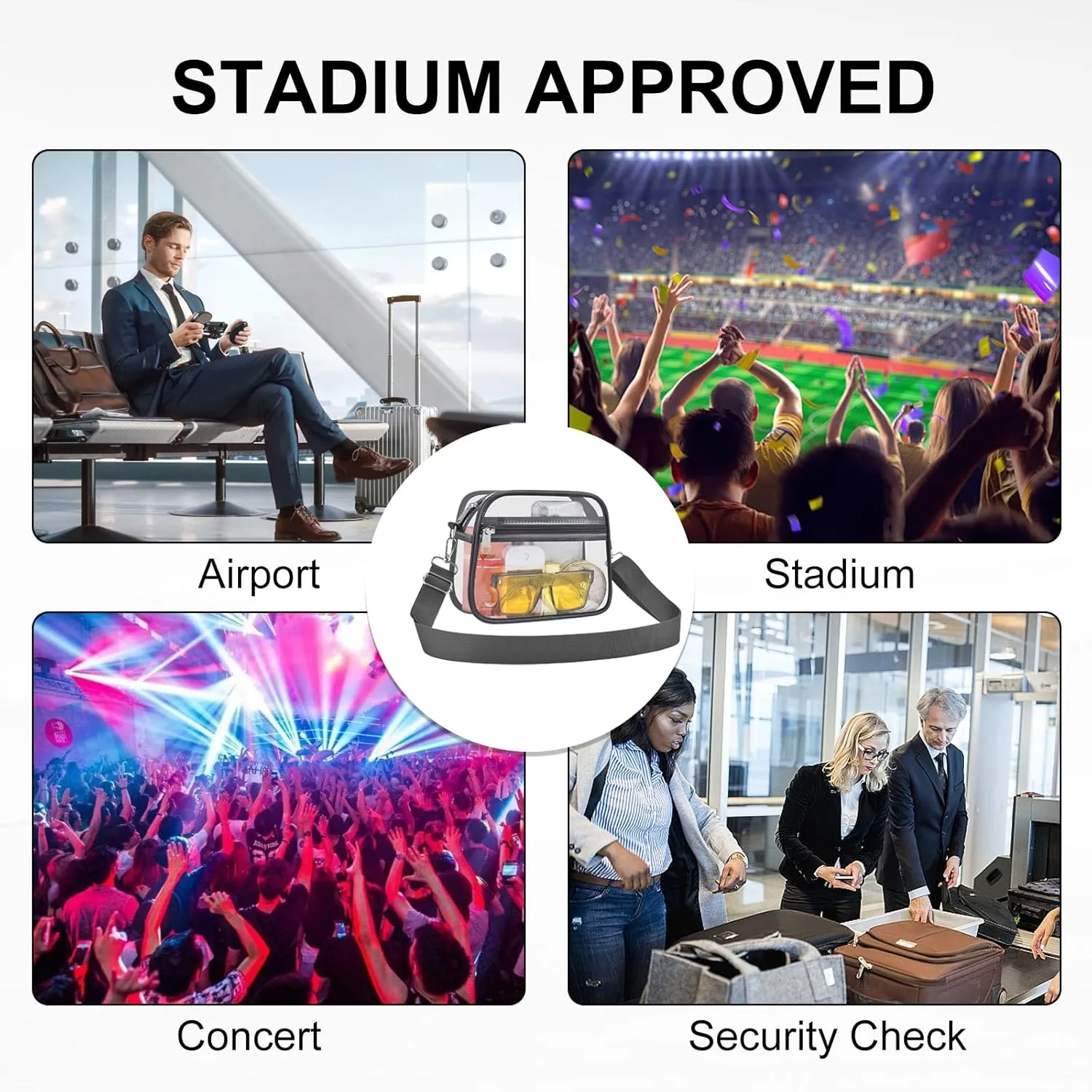 USPECLARE Clear Bag for Stadium Events Clear Purse for Women and Men for Sports Events Concerts Festivals