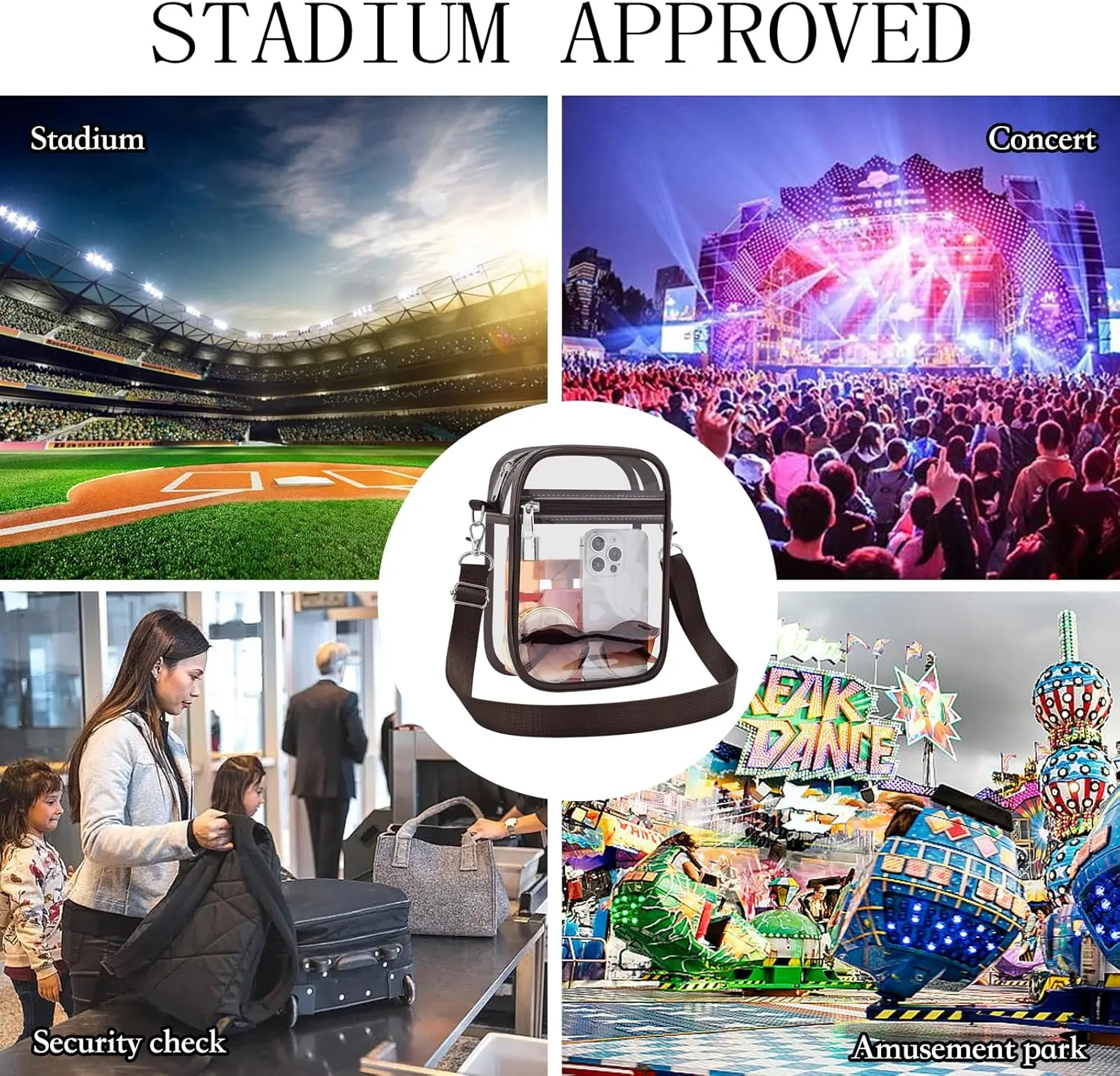 USPECLARE Clear Purse Stadium Approved CrossBody Bag for Men and Women