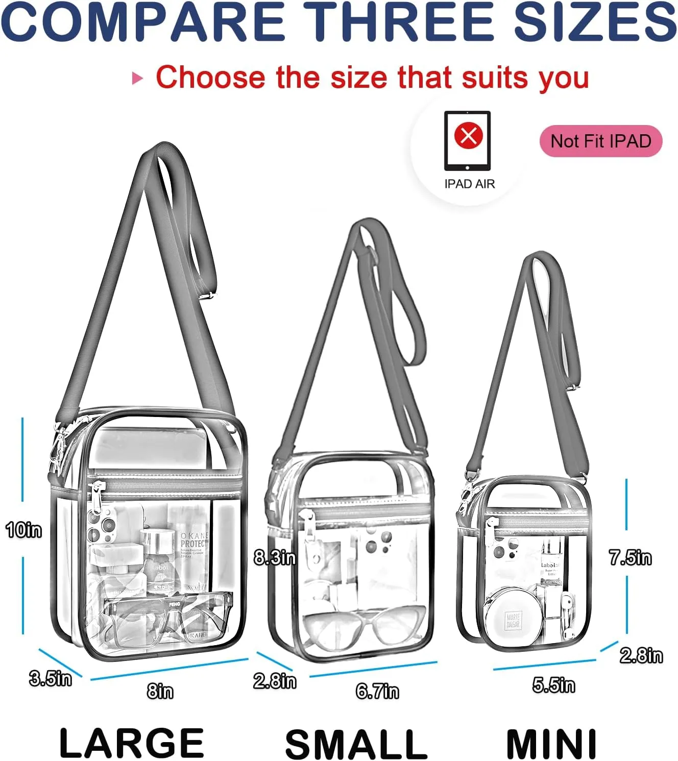 USPECLARE Clear Purse Stadium Approved CrossBody Bag for Men and Women