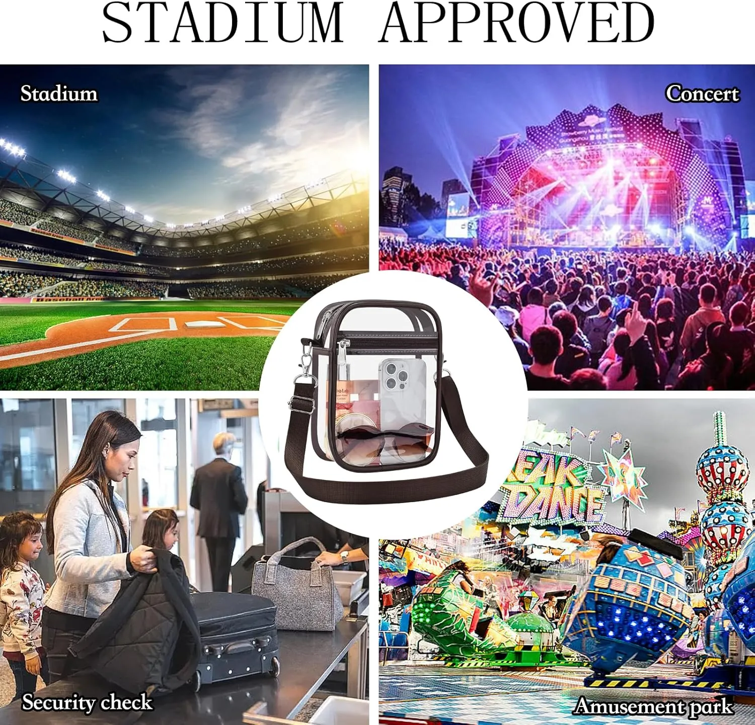 USPECLARE Clear Purse Stadium Approved CrossBody Bag for Men and Women