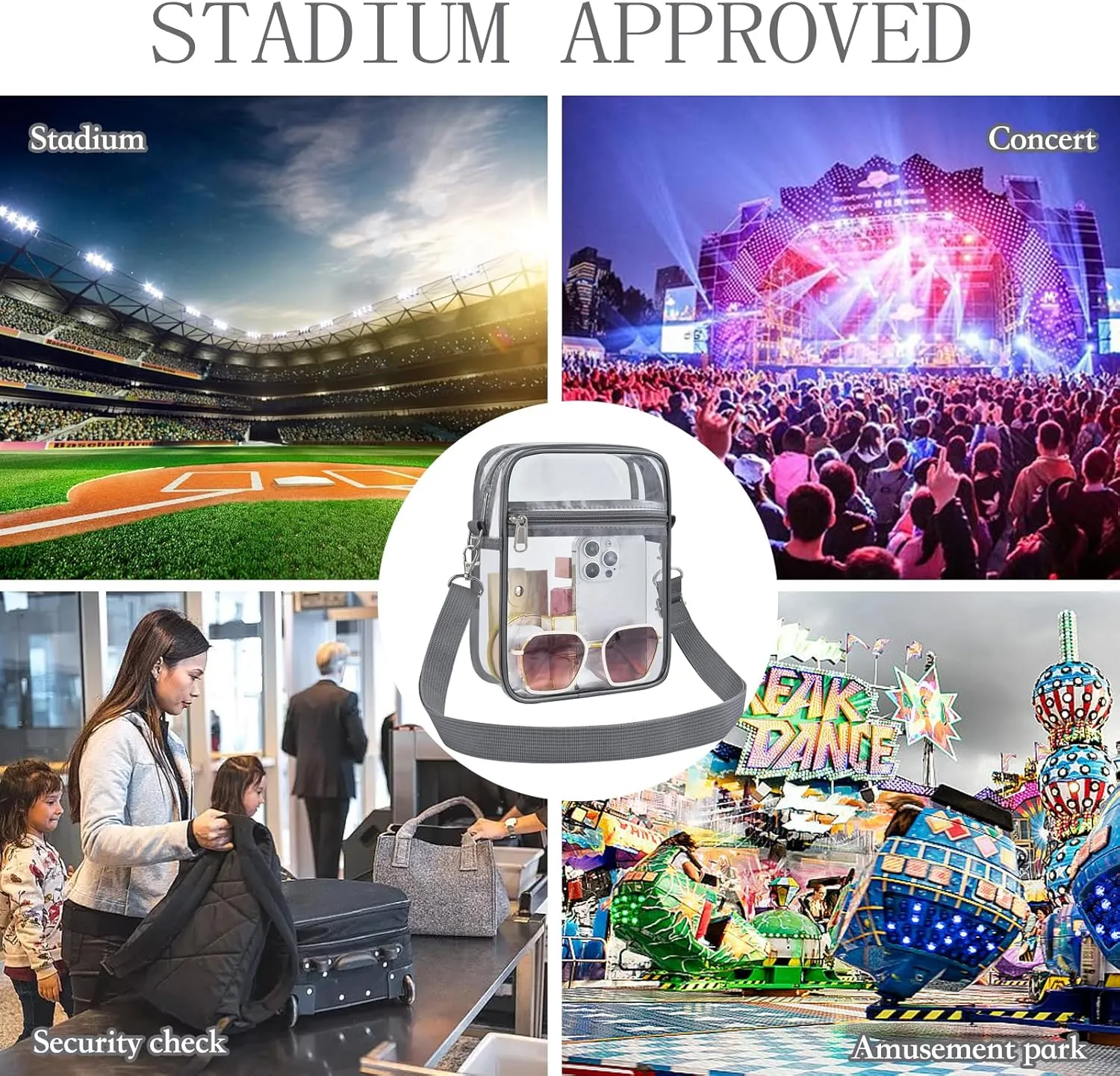 USPECLARE Clear Purse Stadium Approved CrossBody Bag for Men and Women