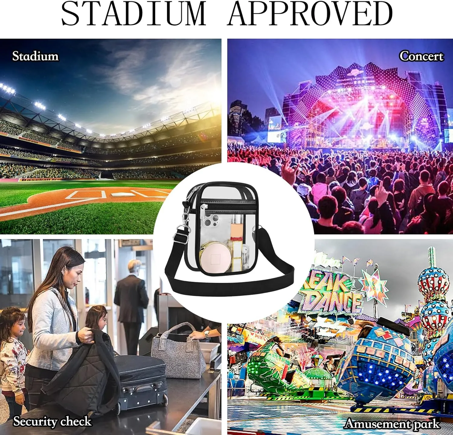 USPECLARE Clear Purse Stadium Approved CrossBody Bag for Men and Women
