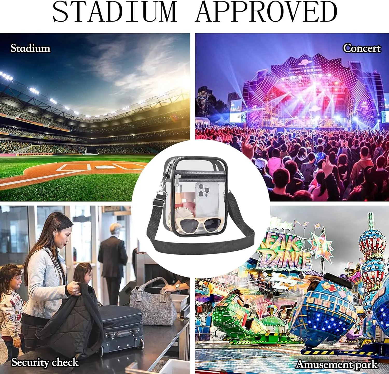 USPECLARE Clear Purse Stadium Approved CrossBody Bag for Men and Women