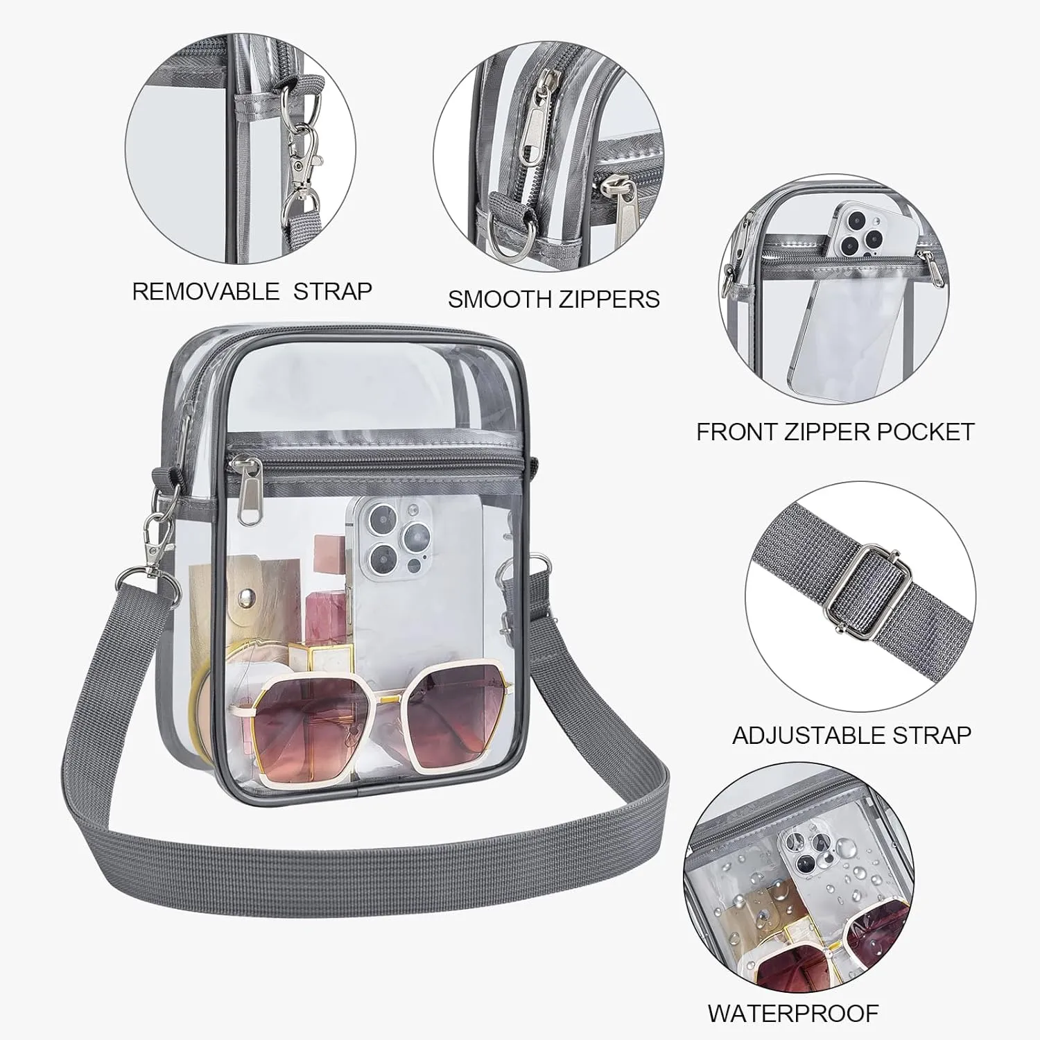 USPECLARE Clear Purse Stadium Approved CrossBody Bag for Men and Women