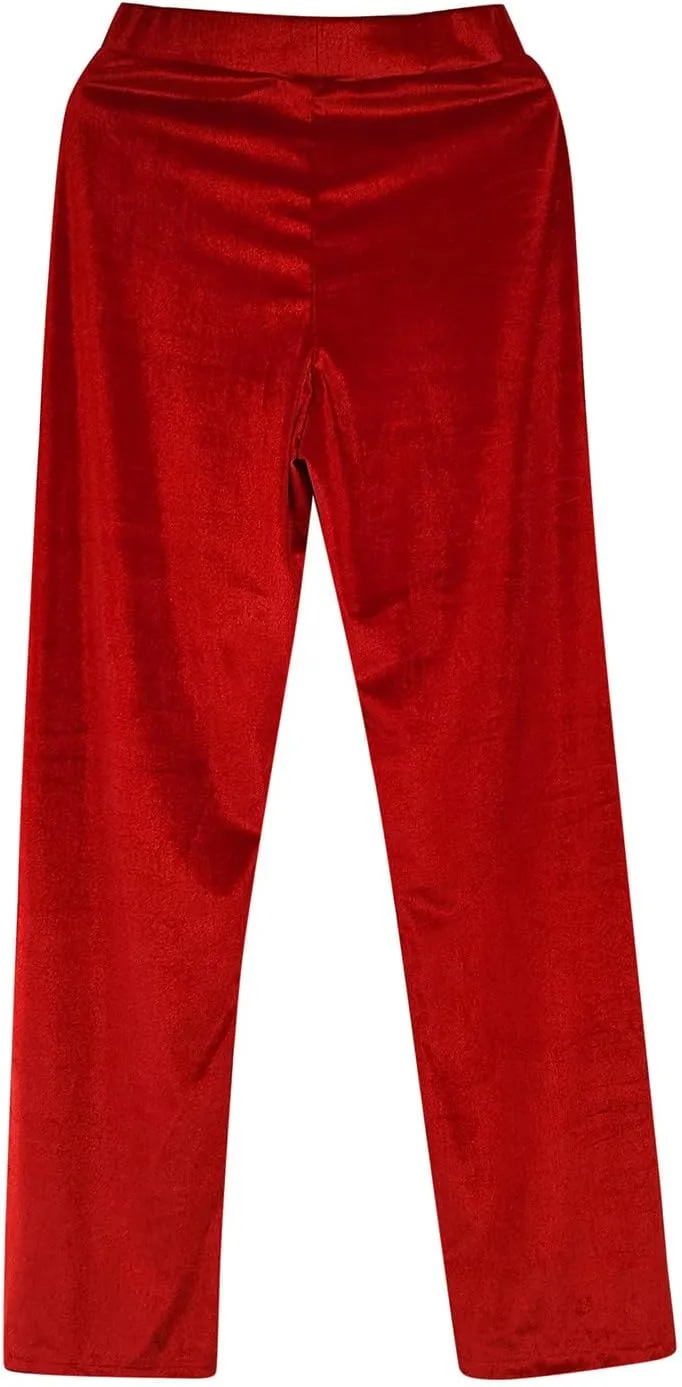 Velour Sweatpants Womens Elastic High Waist Loose Casual Yoga Pants Solid Soft Wide-Leg Straight Trousers
