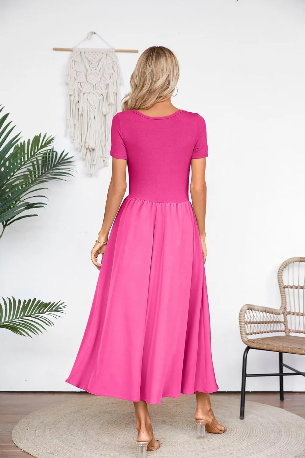 VICHYIE Womens Summer Dresses Cutout One Piece Ribbed Maxi Short Sleeve Casual Flowy A-Line Long Midi Dress