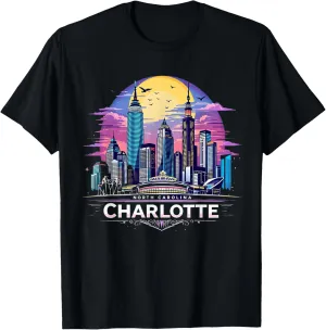 Vintage Charlotte North Carolina Sunset Skyline Cityscape T-Shirt