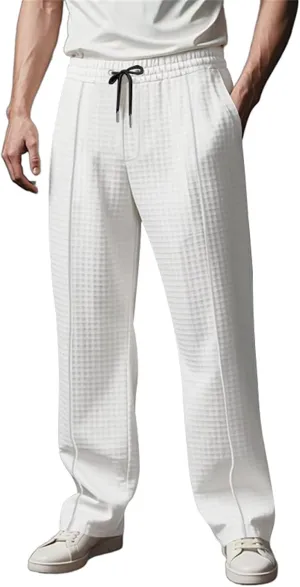 Waffle Pants for Men Corduroy Wide Leg Elastic Athletic Sweatpants Casual Loose Breathable Business Work Trousers