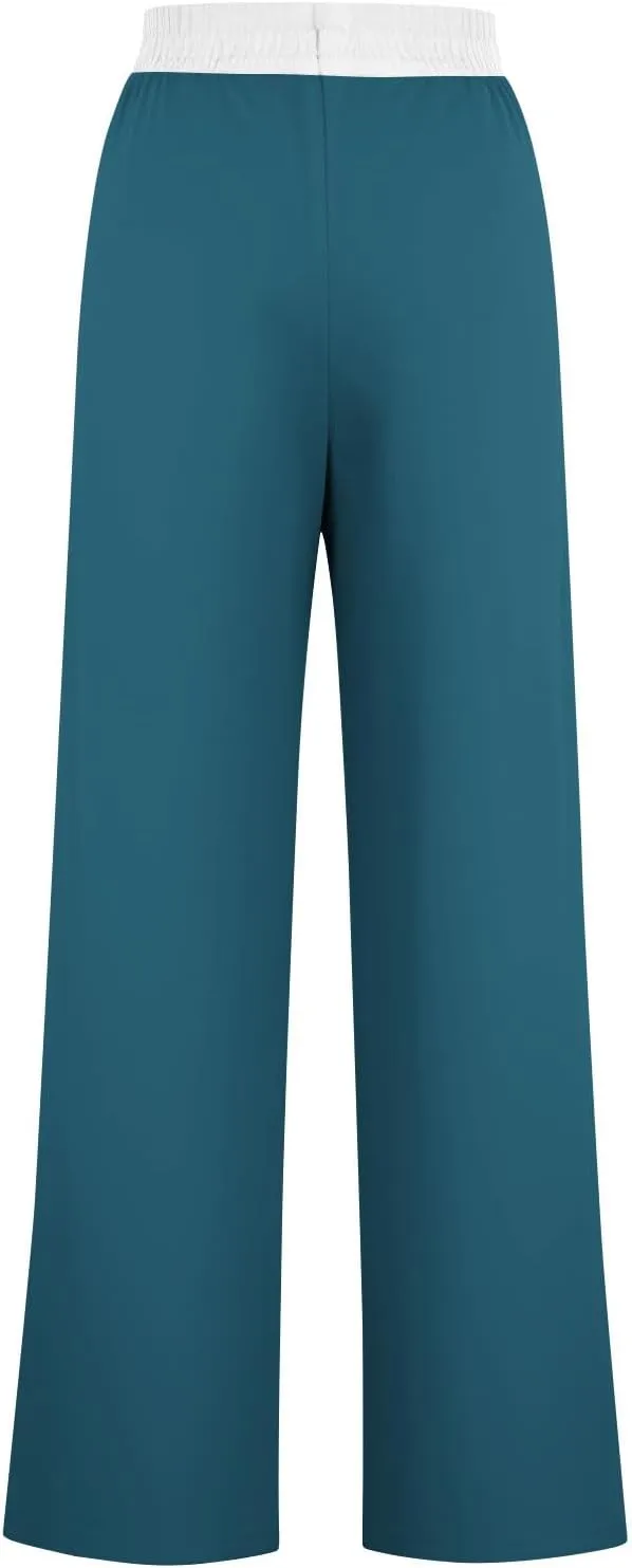 Wide Leg Pants for Women 2024 Stylish Drawstring Elastic High Waist Trousers Casual Color Block Baggy Fall Outfits