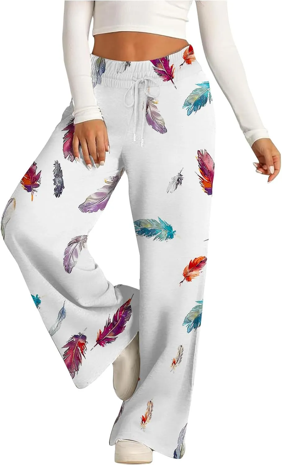 Wide Leg Sweatpants for Women High Waist Drawstring Workout Trousers Striped Print Loose Flowy Y2K Pants with Pockets