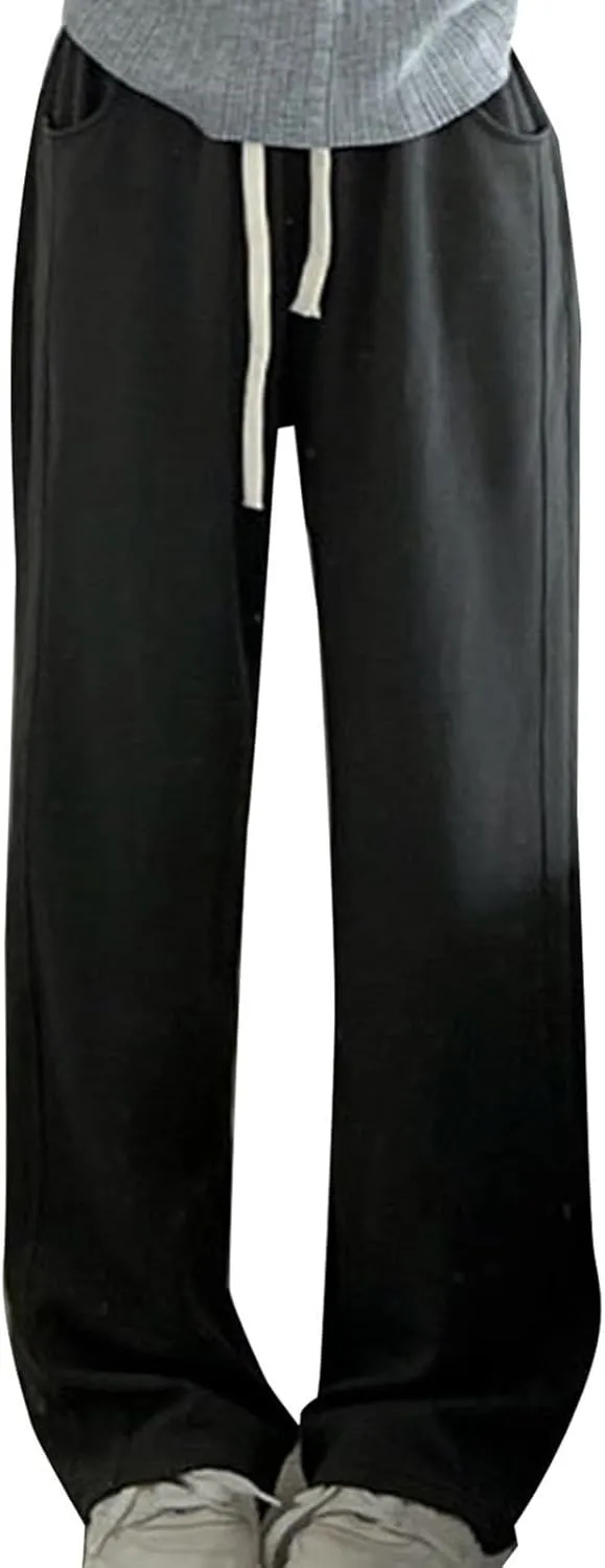 Wide Leg Sweatpants Women Plus Size High Waisted Drawstring Lounge Pants Flowy Trousers Casual Loose y2k Joggers
