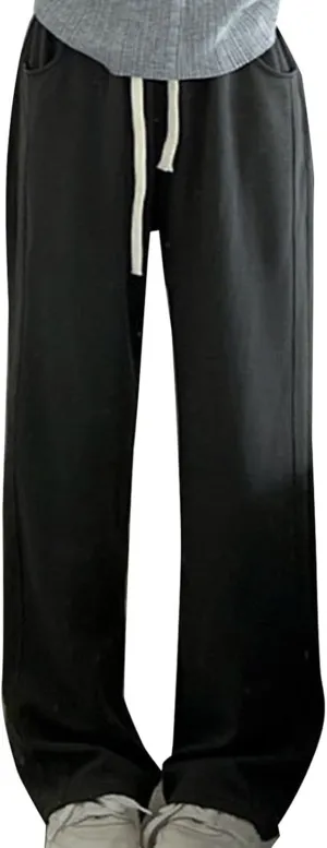 Wide Leg Sweatpants Women Plus Size High Waisted Drawstring Lounge Pants Flowy Trousers Casual Loose y2k Joggers