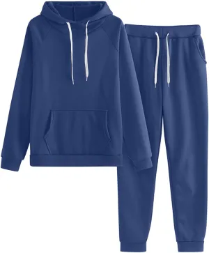 Women 2 Piece Outfits Sweatsuit Long Sleeve Crewneck Drawstring Tracksuit Pullover and Wide Leg Pants