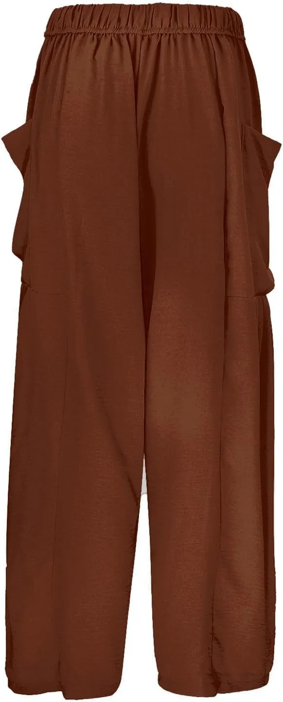 Women Cotton Linen Summer Casual Loose Palazzo Lounge Pants Elastic Waisted Ankle Length Slim Fit Pants Trendy