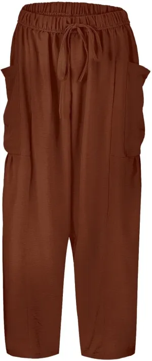 Women Cotton Linen Summer Casual Loose Palazzo Lounge Pants Elastic Waisted Ankle Length Slim Fit Pants Trendy