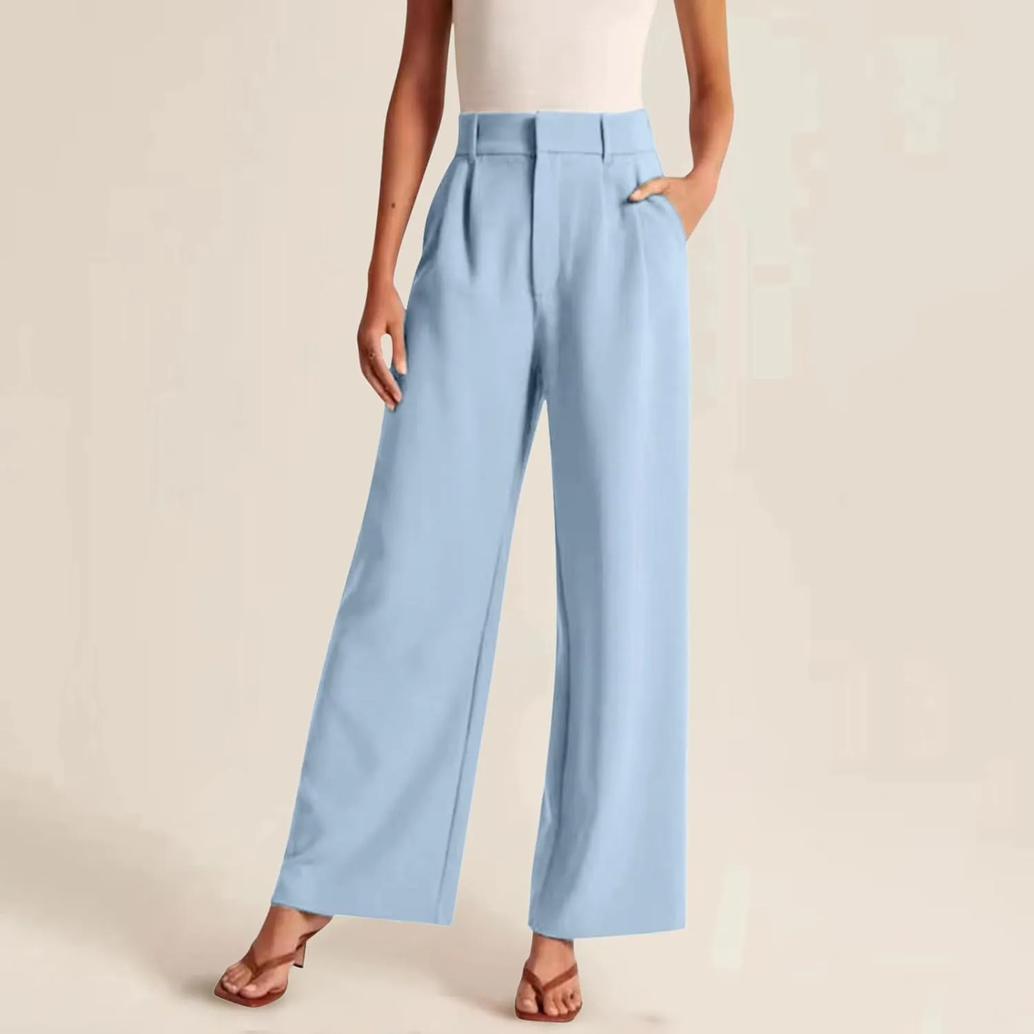 Women Cotton Linen Summer Palazzo Pant Trousers High Waist Straight Loose Fit Palazzo Pants Beach