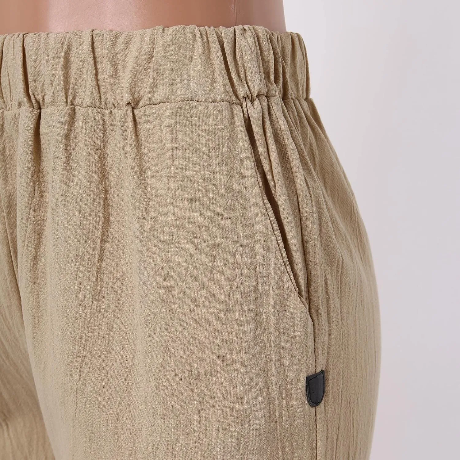 Women Cotton Linen Summer Striped Pants Elastic Waist Wide Leg Slim-Fit Palazzo Lounge Pants Beach