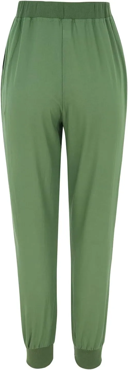 Women Cotton Linen Tapered Pants Drawstring Elastic High Waist Trousers Casual Summer Plus Size Joggers with Pockets
