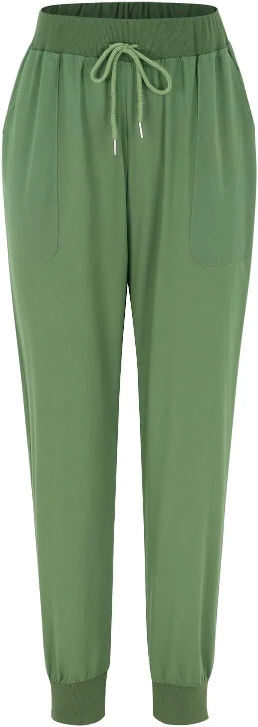Women Cotton Linen Tapered Pants Drawstring Elastic High Waist Trousers Casual Summer Plus Size Joggers with Pockets