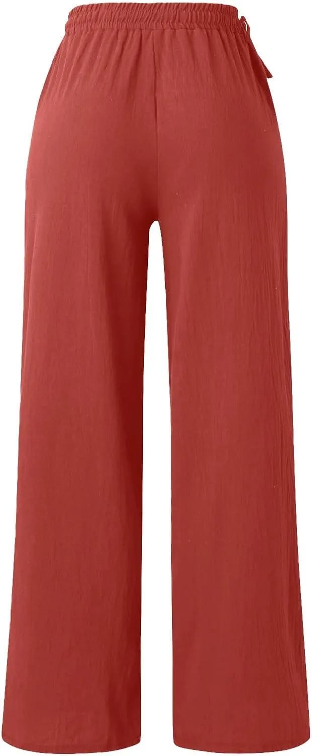 Women Cotton Linen Wide Leg Trousers High Waist Plus Size Lounge Pants Pockets Leisure Pant Causal Sweatpants