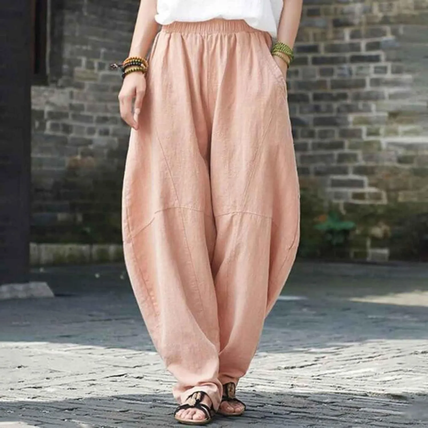 Women Fashion Solid Pocket Casual Loose Pants Spliced High Waist Trousers Wide Leg Pants for Women High Waist