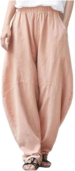 Women Fashion Solid Pocket Casual Loose Pants Spliced High Waist Trousers Wide Leg Pants for Women High Waist
