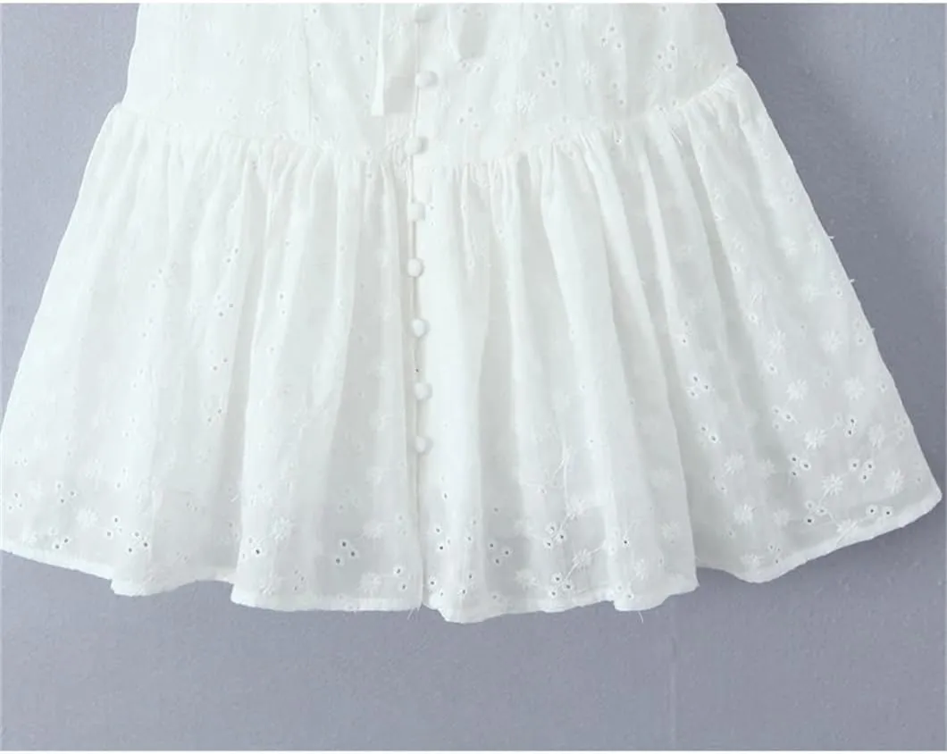 Women Floral Embroidery Tank Dress Square Collar Sleeveless Cotton Mini Dresses Holiday Robe