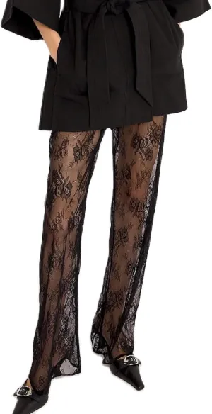 Women Floral Lace Bell Pants Sexy See Through Lace Pants Sheer Mesh Bottom Y2k High Waist Cover Up Trousers