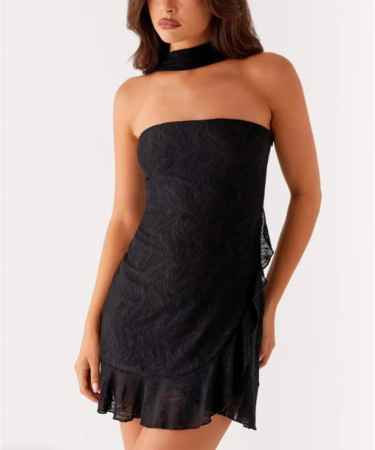 Women Halter Neck Mini Bodycon Dress with Scarf Y2k Sexy Open Back Silk Satin Club Party Night Short Dresses