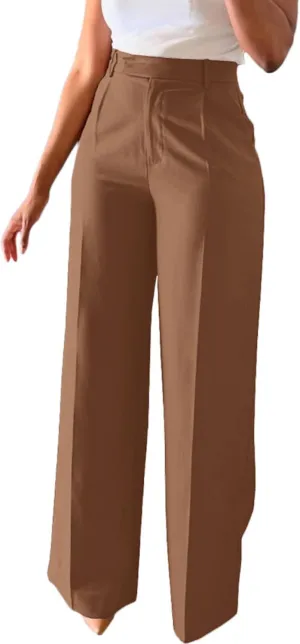 Women High Waist Wide Leg Dress Pants Straight Leg Business Work Slacks Casual Button Down Office Trousers with Pockets