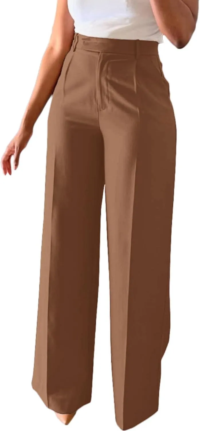 Women High Waist Wide Leg Dress Pants Straight Leg Business Work Slacks Casual Button Down Office Trousers with Pockets