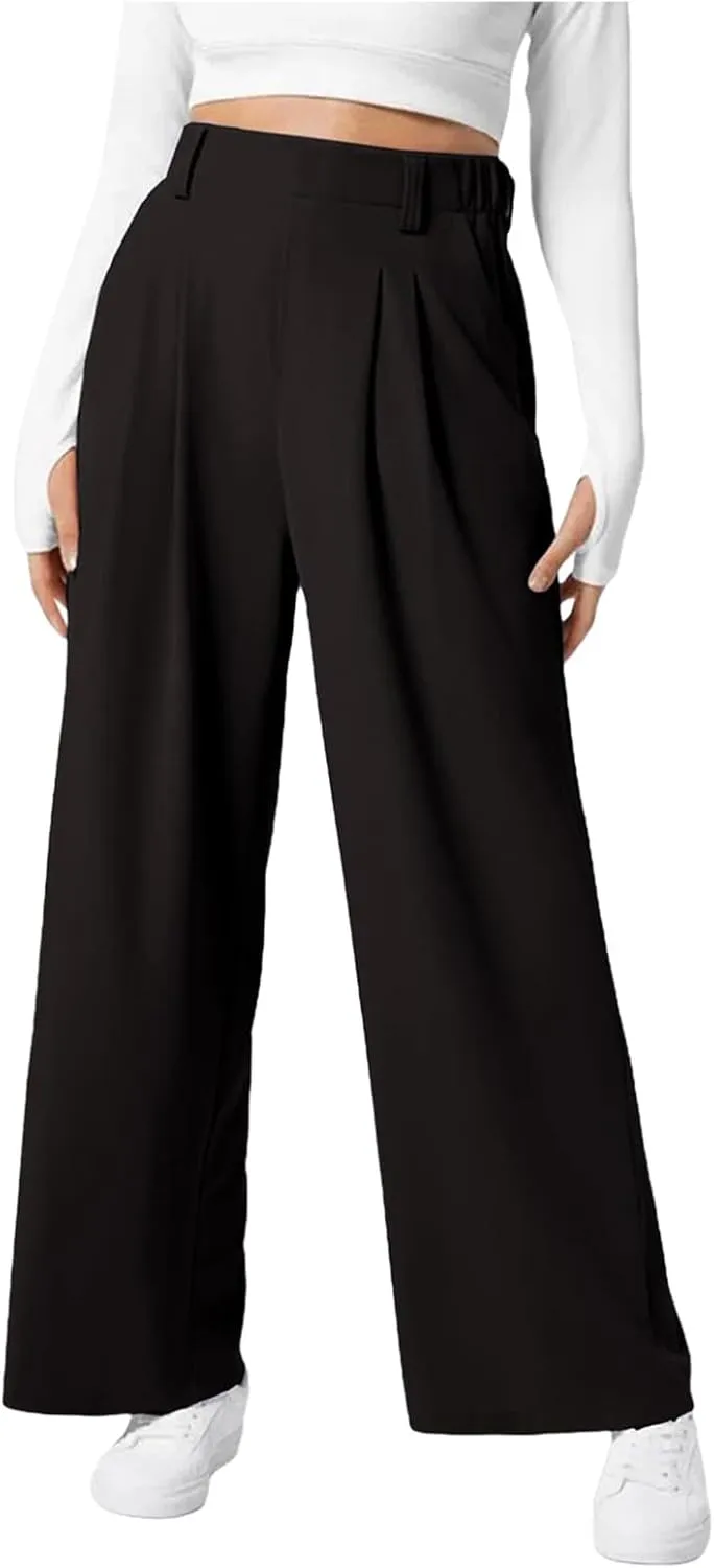 Women Linen Blend Summer Boho Palazzo Lounge Pants Elastic Waist Lounge Pants Slim-Fit Pants Work Business