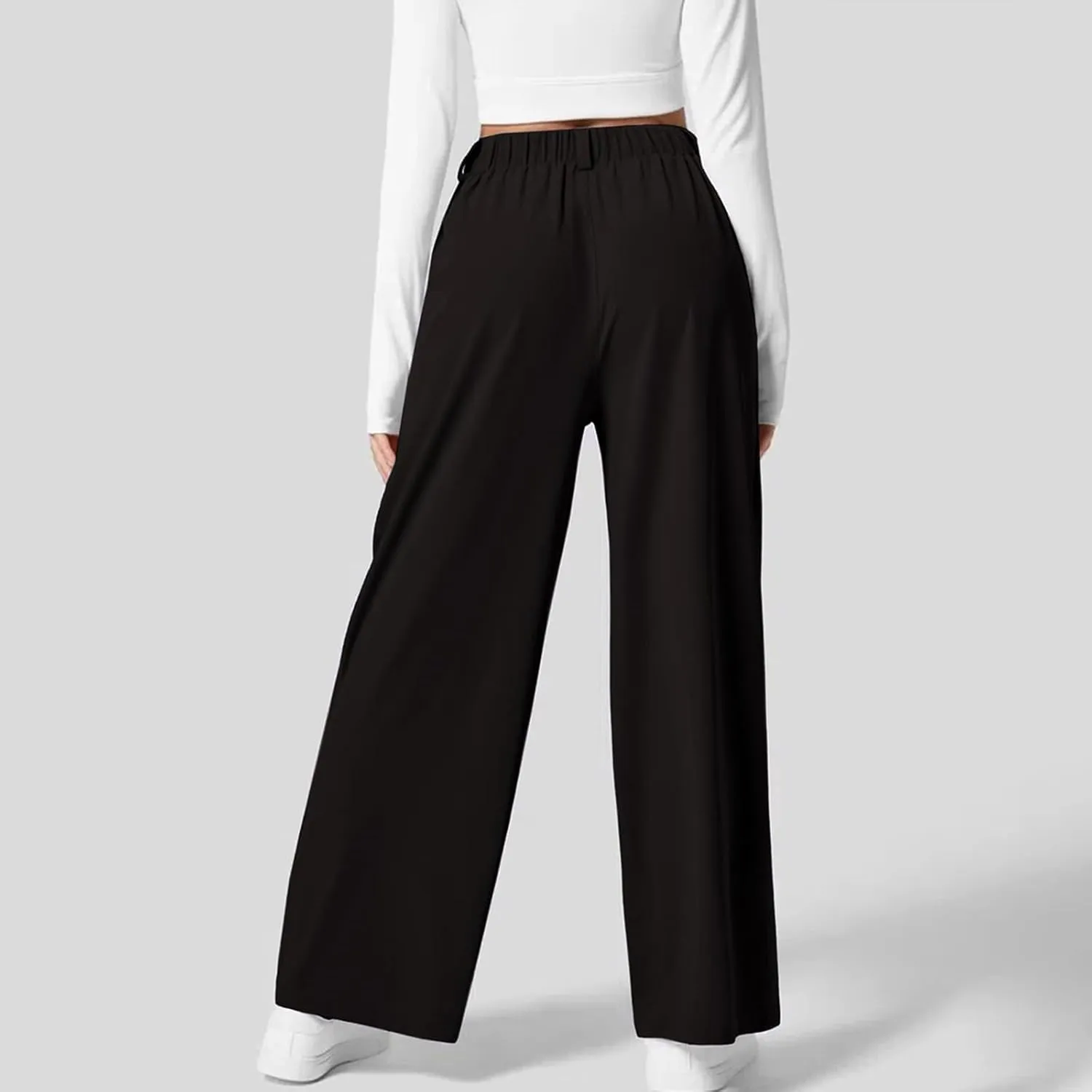 Women Linen Blend Summer Boho Palazzo Lounge Pants Elastic Waist Lounge Pants Slim-Fit Pants Work Business