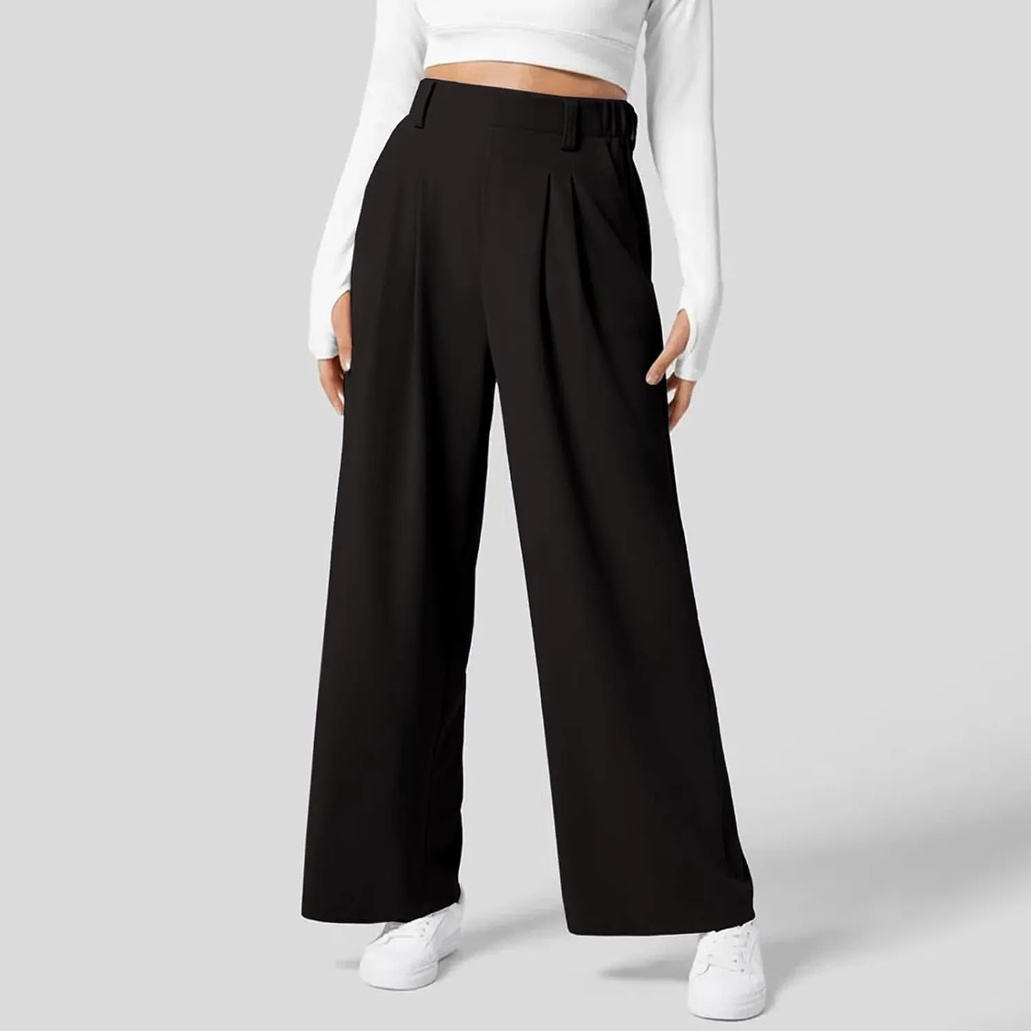 Women Linen Blend Summer Boho Palazzo Lounge Pants Elastic Waist Lounge Pants Slim-Fit Pants Work Business