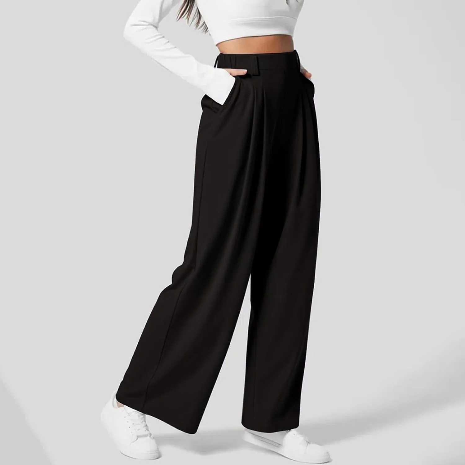 Women Linen Blend Summer Boho Palazzo Lounge Pants Elastic Waist Lounge Pants Slim-Fit Pants Work Business