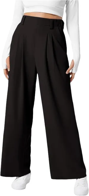 Women Linen Blend Summer Boho Palazzo Lounge Pants Elastic Waist Lounge Pants Slim-Fit Pants Work Business