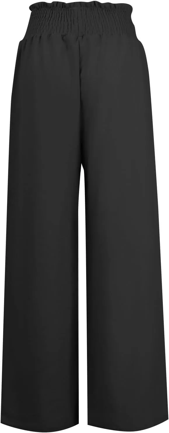 Women Linen Blend Summer Comfy Palazzo Lounge Pants Elastic Waist Lounge Pants Loose Fit Palazzo Pants Beach