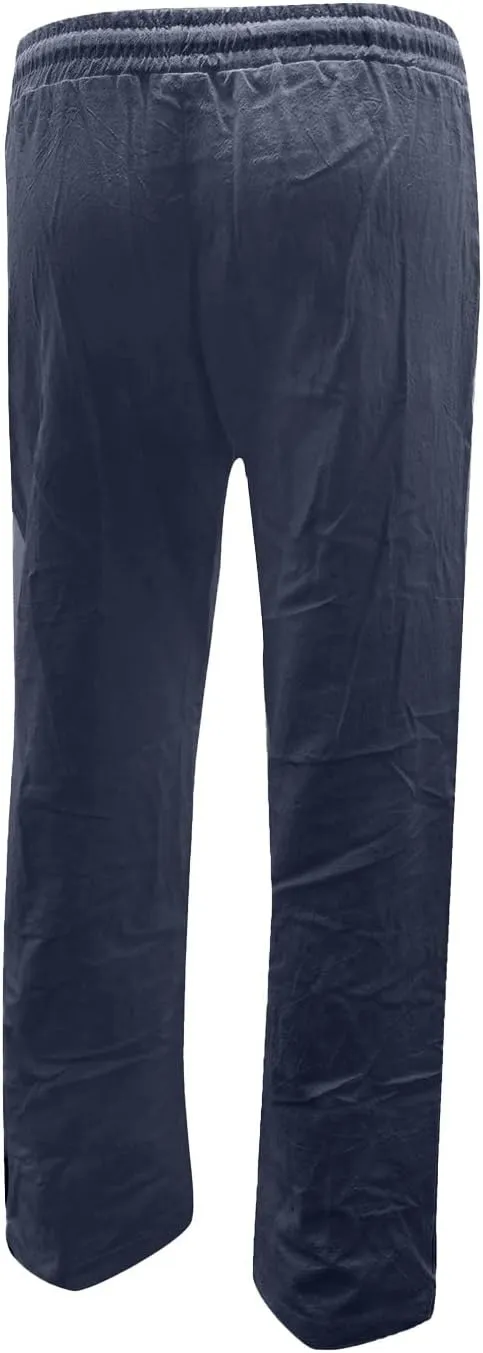 Women Linen Blend Summer Drawstring Palazzo Lounge Pants Low Waist Ankle Length Plus Size Pant Trousers Trendy