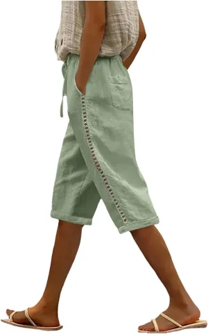 Women Linen Blend Summer Fashion Pant Trousers High Waist Wide Leg Loose Fit Palazzo Pants Business Work