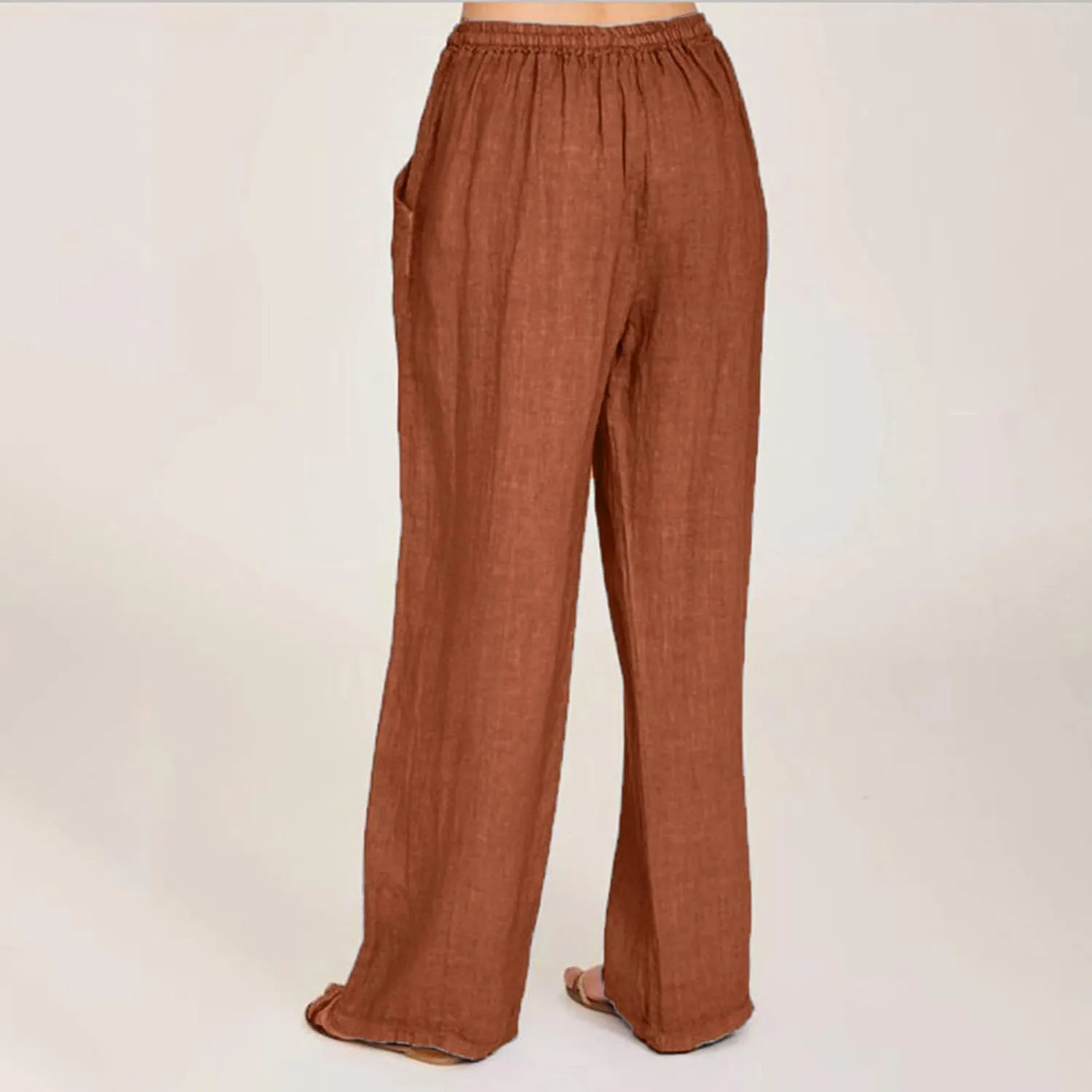 Women Linen Blend Summer Flowy Pant Trousers High Waist Long Lounge Slim Fit Pant Trousers Office