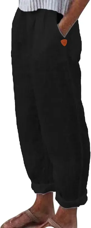 Women Linen Blend Summer Loose Flowy Palazzo Lounge Pants Elastic Waisted Wide Leg Plus Size Trousers Trendy