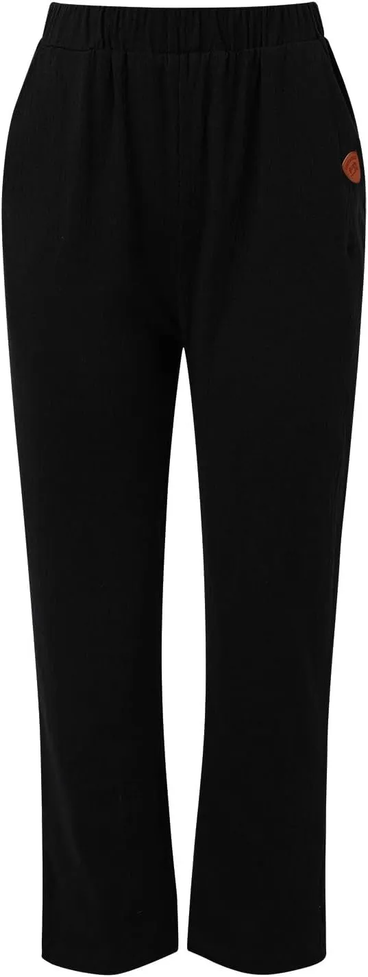 Women Linen Blend Summer Loose Flowy Palazzo Lounge Pants Elastic Waisted Wide Leg Plus Size Trousers Trendy