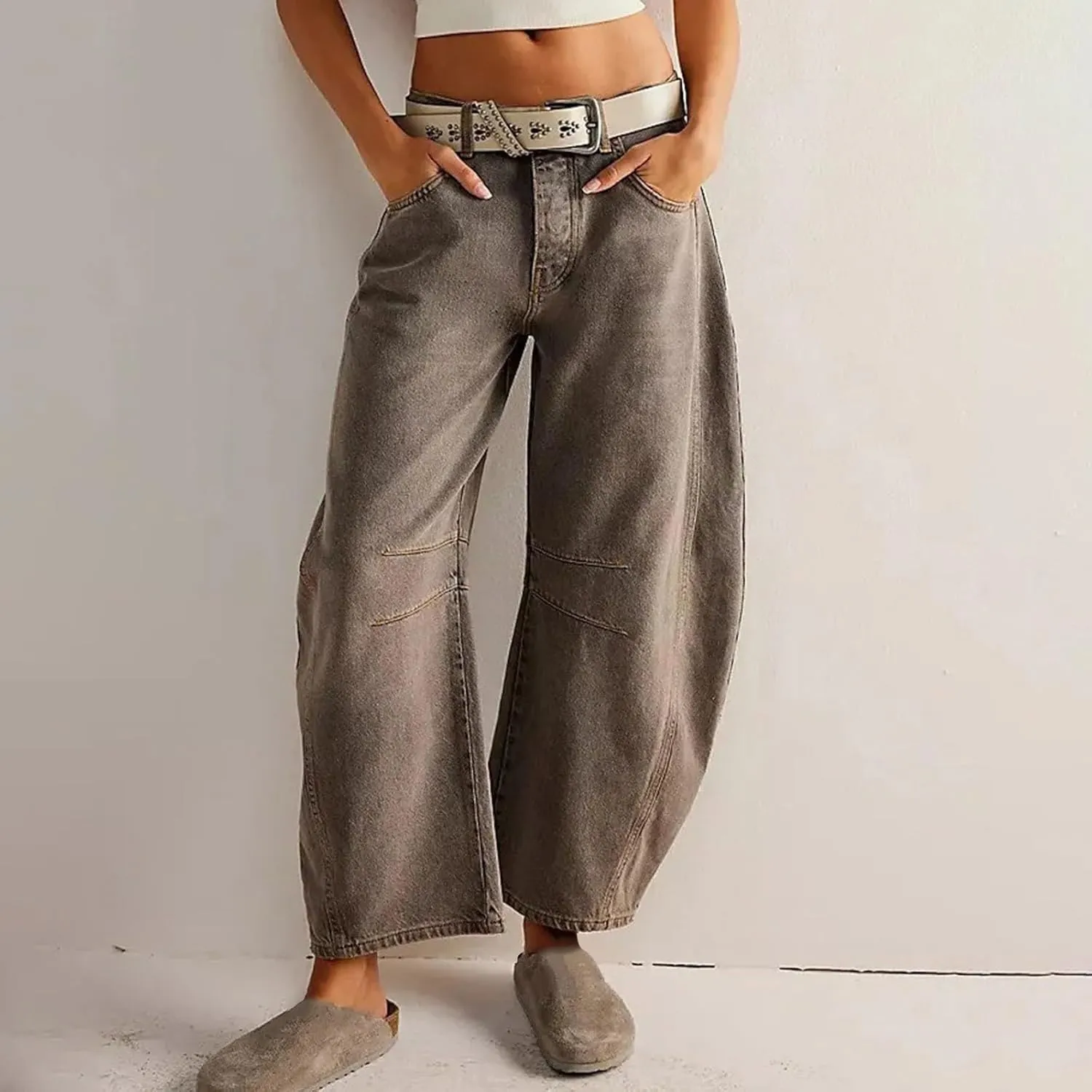 Women Linen Blend Summer Loose Flowy Palazzo Pants Elastic Waisted Bootcut Slim-Fit Palazzo Pants Travel