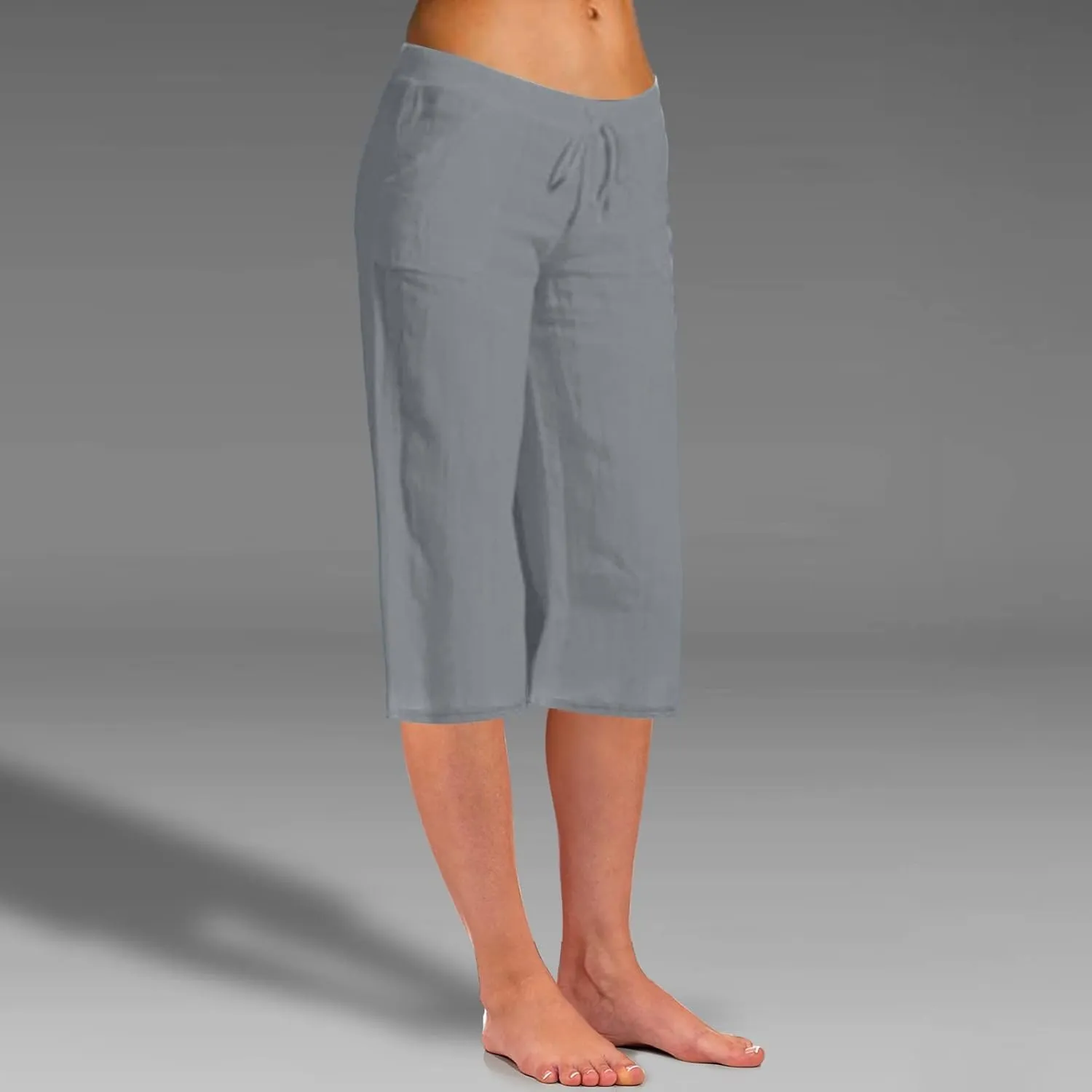 Women Linen Blend Summer Pull On Palazzo Lounge Pants High Waist Straight Slim-Fit Trousers Beach