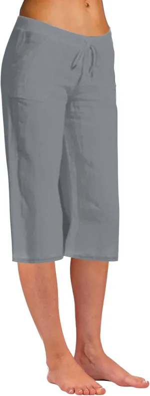 Women Linen Blend Summer Pull On Palazzo Lounge Pants High Waist Straight Slim-Fit Trousers Beach